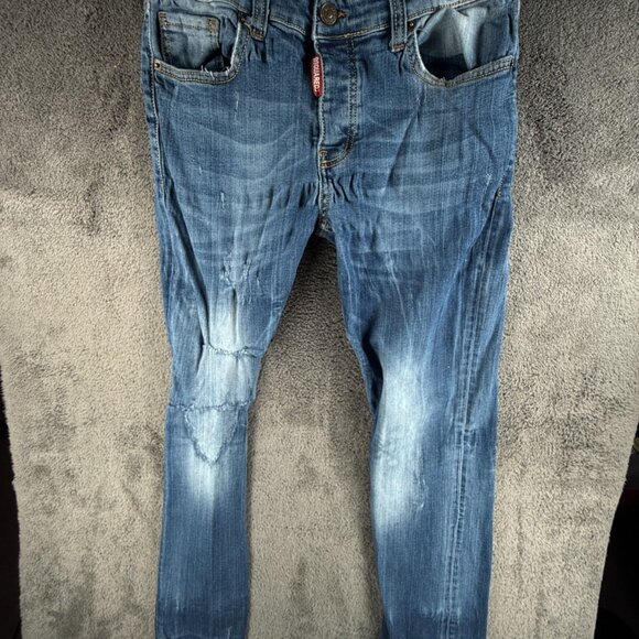 Dsquared2 Jeans Men Denim Urban Blue Cotton Biker Distressed Button Fly Pockets - Picture 1 of 16
